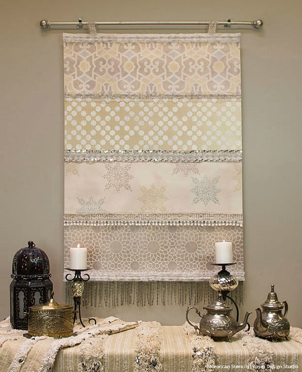 Stencil How To: DIY Moroccan Wedding Blanket for a Winter Wall Hanging