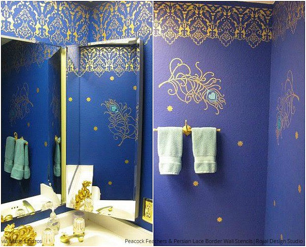 Pretty as a Peacock: Strut Your Stencil Style - 10 DIY Decorating Ideas using Peacock Feathers Wallpaper Wall Stencils from Royal Design Studio