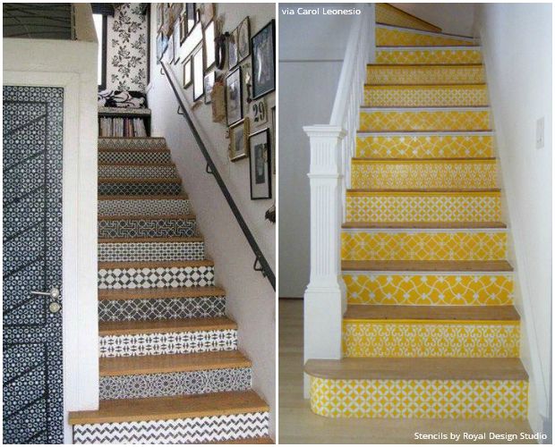 The Hottest Home Décor Trend: Stenciled Stairs - 14 DIY Ideas using Royal Design Studio Stencils