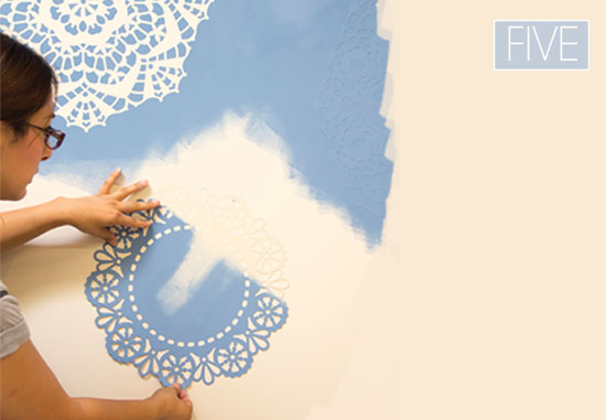 Roller stenciling with Chalk Paint® decorative paint and lace stencils from Royal Design Studio
