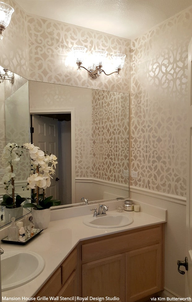 Bathroom Stencils: The Wonder Wall that Lasts Longer Than Wallpaper - Large Wall Stencils for Decorating DIY Bathroom Walls from Royal Design Studio