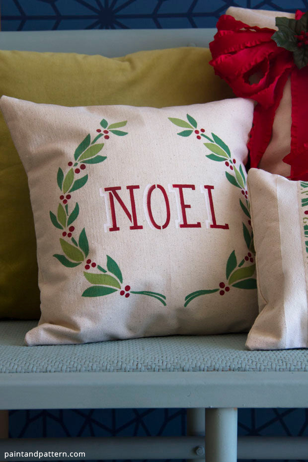 Christmas DIY Tutorial: Stenciled Pillows, Stockings, & Tree Skirt