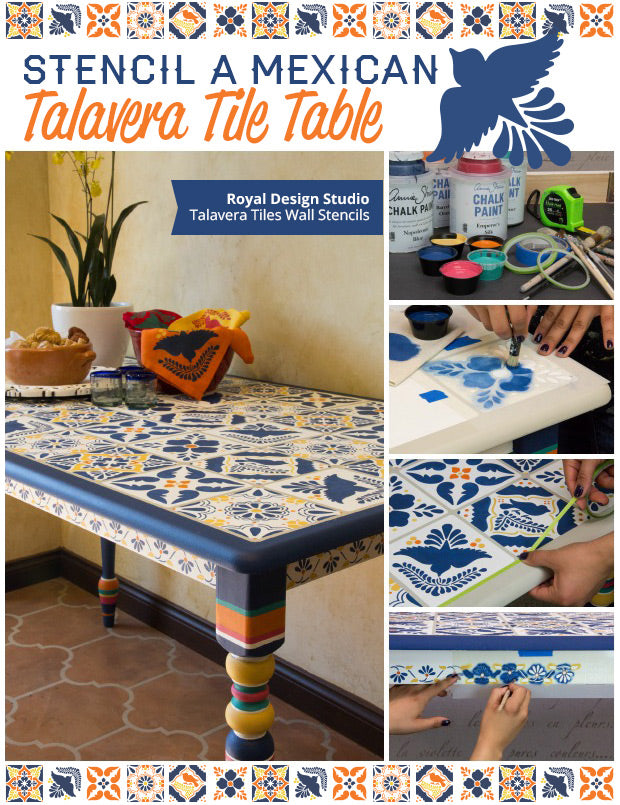 How to Stencil Video Tutorial - Decorating and Upcycling a Mexican Talavera & Ceramic Tile Table with Chalk Paint and Tile Stencils