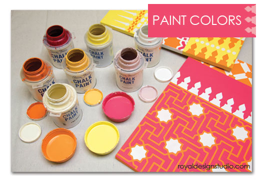 Annie Sloan Chalk Paint and Moroccan stencils to create colorful canvas art