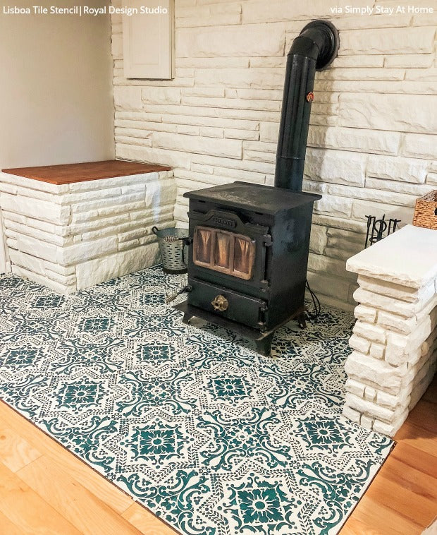 Sizzling Stencil Style: Paint Your Fireplace Tiles - 14 DIY Decorating & Renovation Ideas with Tile Pattern Stencils for Painting - Royal Design Studio