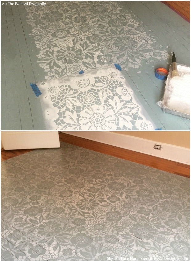 10 Stenciled Floor Makeovers and DIY Ideas Made For Walkin’ - Floor Stencils by Royal Design Studio