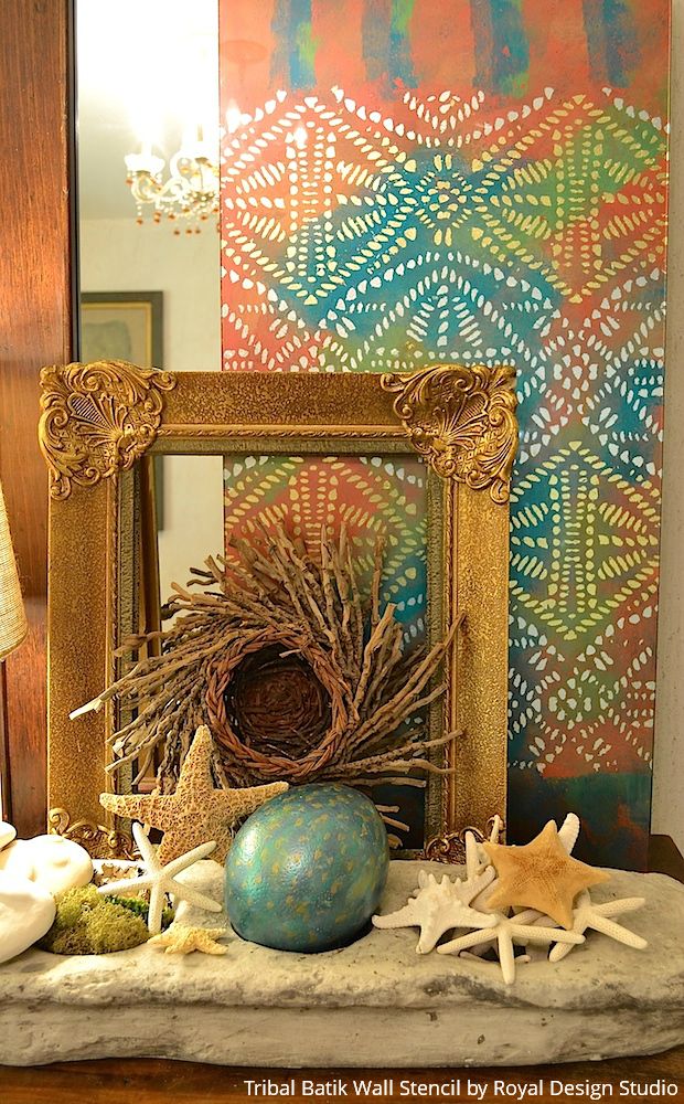 9 Decorating Ideas using Trendy Tribal Batik Stencils from Royal Design Studio (Wallpaper Wall Stencils, Painted Furniture Stencils, Craft Project Stencils)