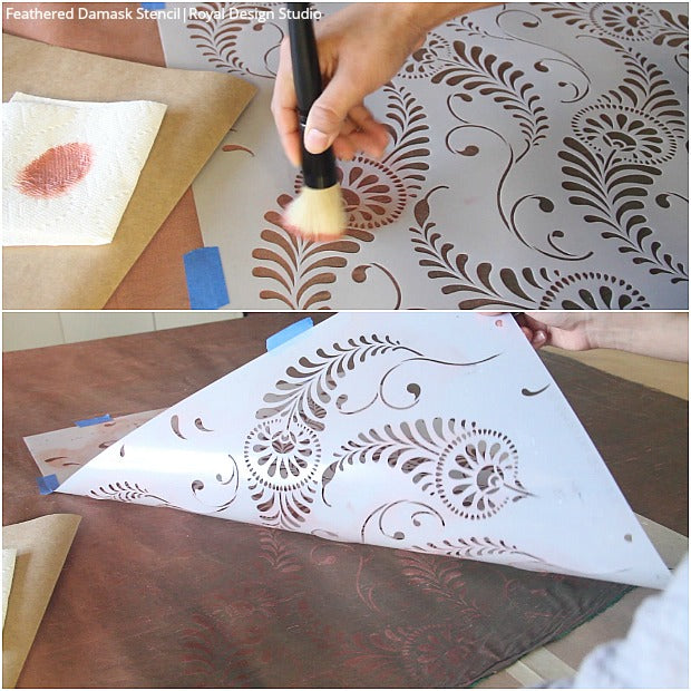 How to Paint Fabric: Stenciling a Pretty Pink DIY Throw Blanket with Satin and Fur - Royal Design Studio Fabric Stencils