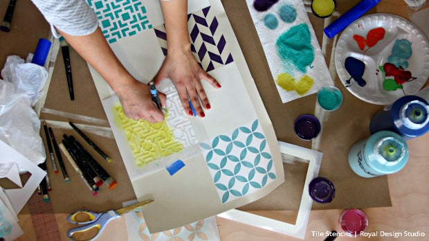DIY Tutorial with VIDEO: Stenciling Furniture with Chalk Paint by Annie Sloan and Boho Style Tiles Stencils by Royal Design Studio