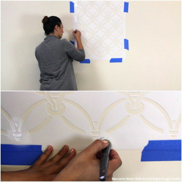 How to Emboss Macrame Knots Wall Stencils with Joint Compound - DIY Video Tutorial by Royal Design Studio