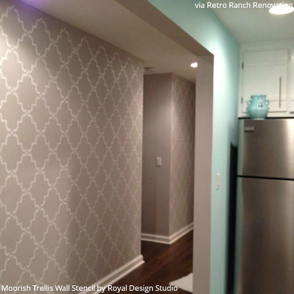 Hallway Makeover Idea: Change it Up with Wall Stencils Again and Again! - See more pictures of her painted hallway makeover here - Royal Design Studio