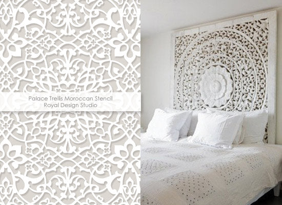 White on white decorating with the Palace Trellis stencil from Royal Design Studio
