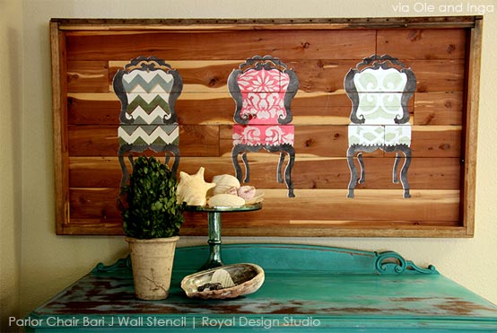 beautiful stenciled canvas art using Royal Design Studio stencils