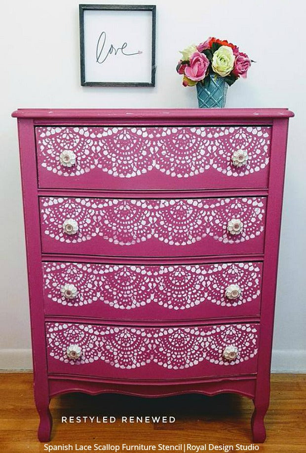 Perfect Pink Furniture Makeovers for a Girls Room - DIY Home Decor Ideas - Furniture Painting Stencils from Royal Design Studio