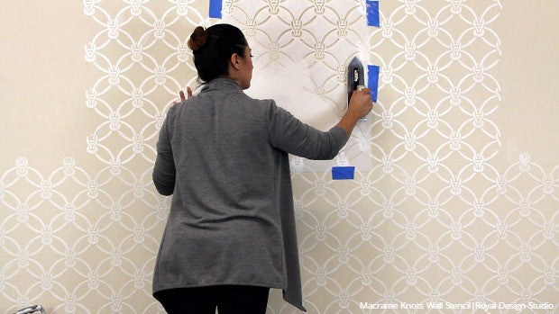 How to Emboss Macrame Knots Wall Stencils with Joint Compound - DIY Video Tutorial by Royal Design Studio