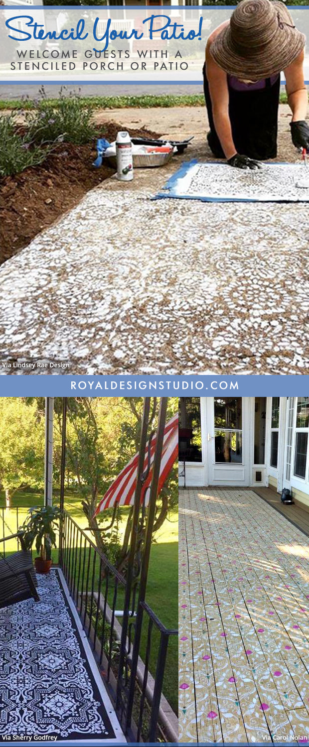 Come On In! Welcome Guests with a Stenciled Porch or Patio Floor! DIY Home Decorating Ideas using Royal Design Studio Floor Stencils and Tile Stencils for Painting