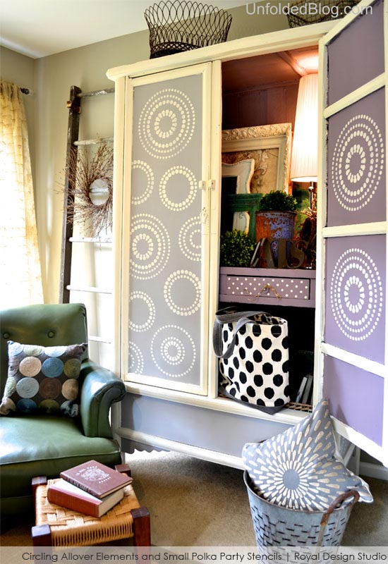 Painted Cabinet with Polka Party Stencils from Royal Design Studio