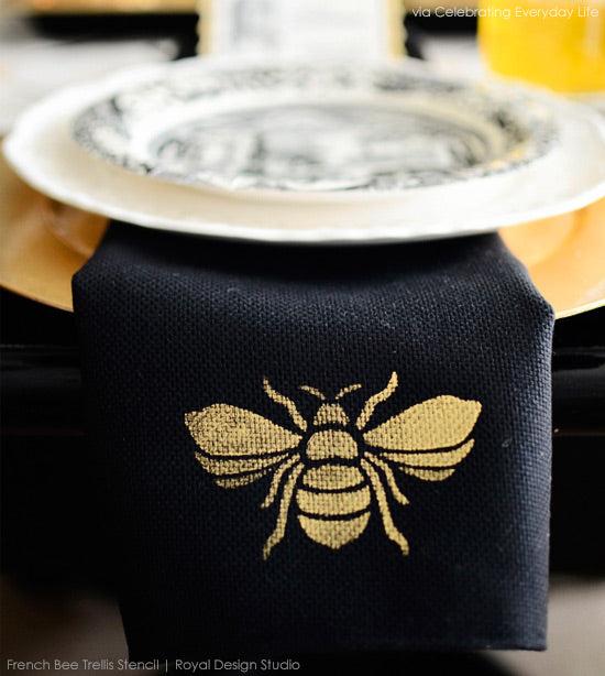 Queen Bee stencil from Royal Design Studio for creative DIY napkins