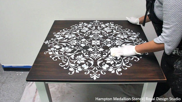 VIDEO Tutorial - Painted Wood Table Makeover with a Large Mandala Stencil Design and Chalk Paint