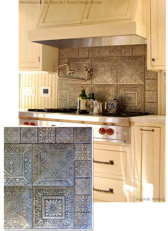 Create a faux tiled backsplash with Renaissance Tile Stencils | Royal Design Studio