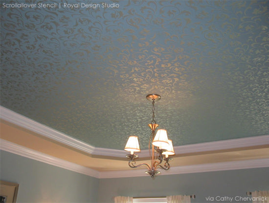 Royal Design Studio's Scrollallover Stencil painted on ceiling