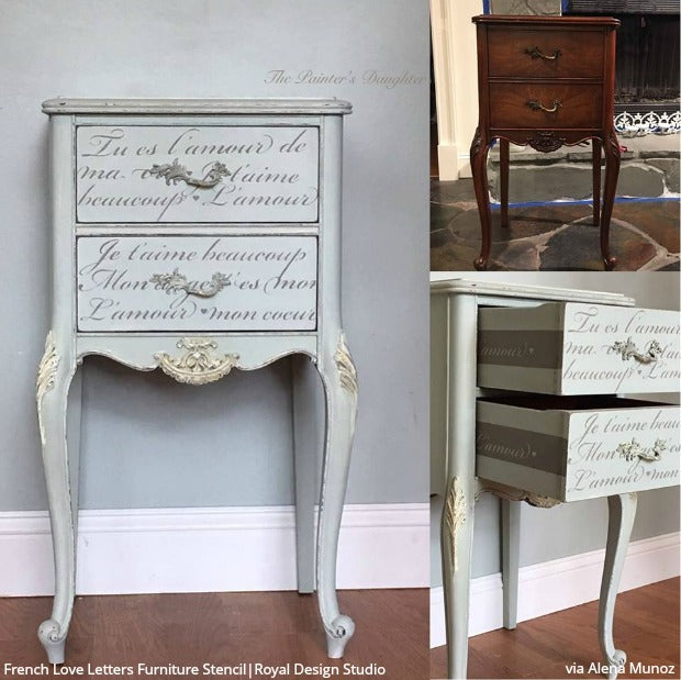 Shabby Chic Farmhouse Style Furniture - DIY Ideas using Royal Design Studio Furniture Painting Stencils - Rustic and Reclaimed Home Decor Hacks