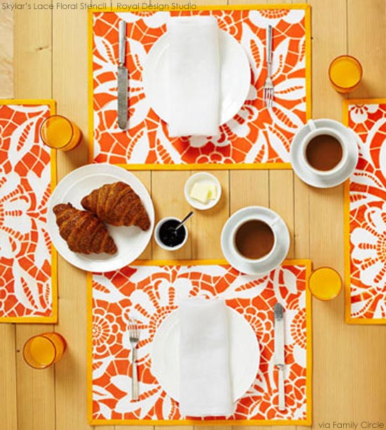 Allover stencil pattern for Fall-inspired dinner placemats