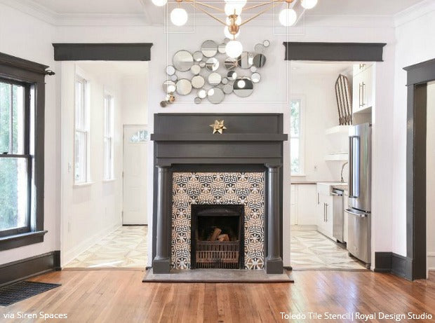 Hot Decorating Idea: Painted Fireplace Surrounds & Mantles with Stencils for Walls