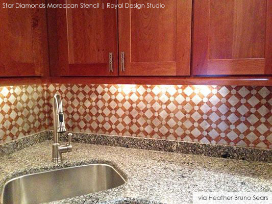 Stencil patterns decorate sink backsplash with style | Royal Design Studio