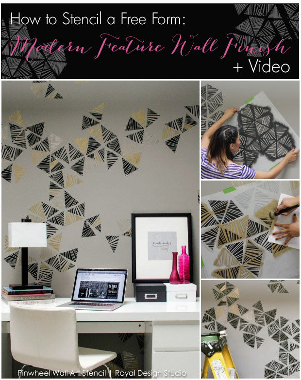 Learn How to Stencil Video: Create a Trendy Modern Free Form Feature Wall in Your Office or Home with Designer Stencils - Royal Design Studio