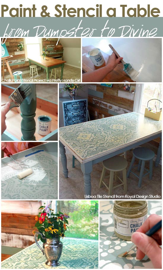 Chalk Paint® and Royal Deisgn Studio Lisboa Tile stencil transform a dumpster table