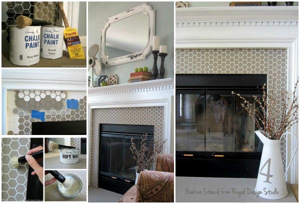 How to stencil tile around a fireplace surround