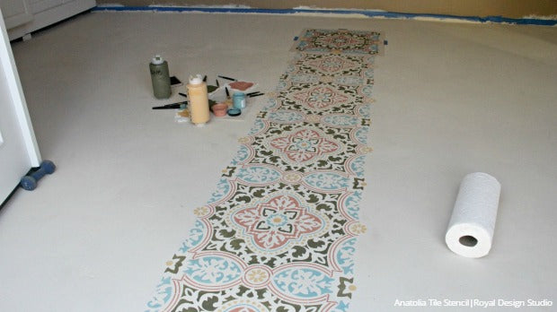 VIDEO! How to Stencil a Concrete Floor in 10 Easy Steps - Painted Floor Tutorial using Tile Stencils and Chalk Paint from Royal Design Studio