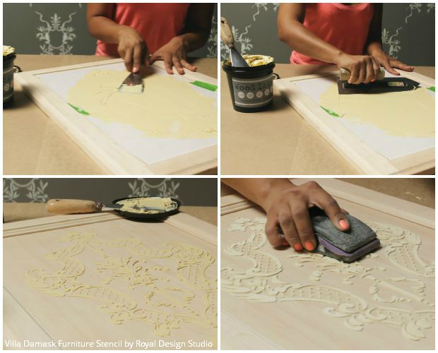 How to Stencil Tutorial: Create a Carved Wood Effect with Stencils and Wood Icing™ - Royal Design Studio Furniture Stencils