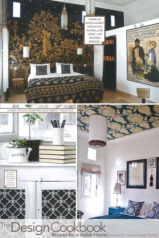 Stencils on walls, ceilings, and furniture