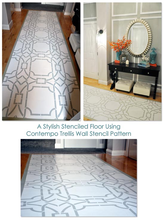 A Stenciled Floor Using Contempo Trellis Wall Stencil Pattern by Royal Design Studios