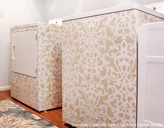 Donatella Damask on Washer & Dryer with Chalk Paint decorative paint by Annie Sloan | Artist: Erin from How to Nest for Less | Royal Design Studio