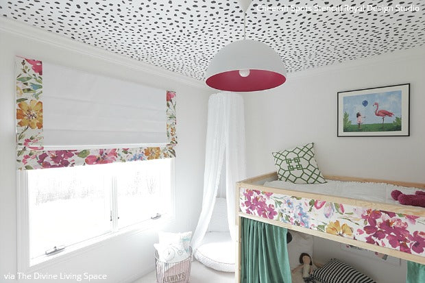 Spotted: Cute Girls Room Decor Idea with Animal Print Ceiling Stencils from Royal Design Studio