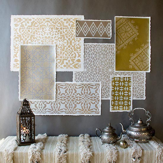 Moroccan stencil wall art project using patterns and Stencil Cremes from Royal Design Studio. Click for How-to stencil!