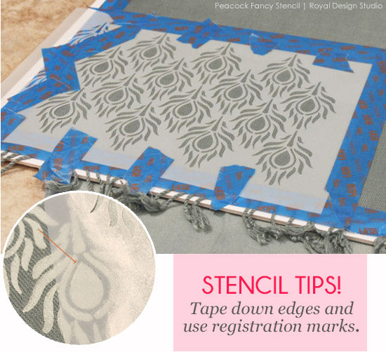 Stenciled Scarves with Peacock Fancy Stencil from Royal Design Studio