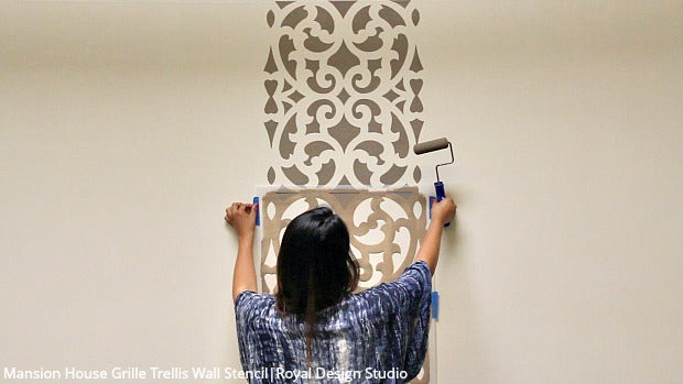 Fast & Fabulous: How to Stencil a Wall in Only 1 Hour! DIY Home Decorating Tutorial using Large Wall Stencils from Royal Design Studio