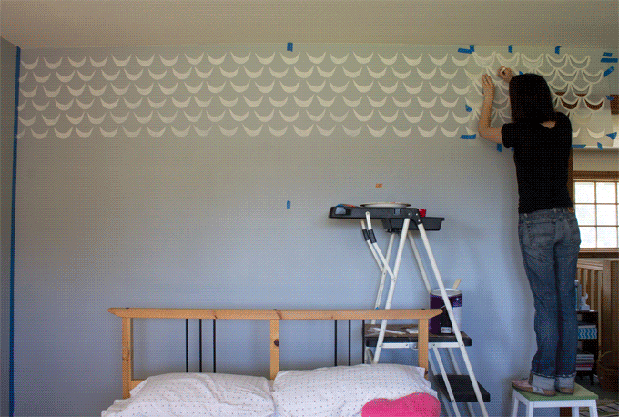 Modern Mid-Century Room Makeover and Stenciled Accent Wall - Royal Design Studio Wall Stencils