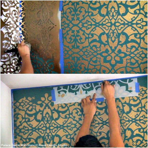 [VIDEO TUTORIAL] How to Stencil a DIY Wallpaper Look for Less! Painting a Large Feature Wall with Pattern for Cheap! with Royal Design Studio Wall Stencils