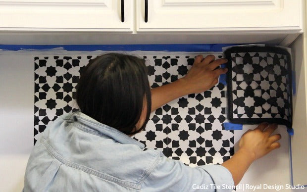 VIDEO TUTORIAL: Everything You Need to Know How to Stencil a Black & White Kitchen Tile Backsplash with Royal Design Studio Wall Stencils for Painting