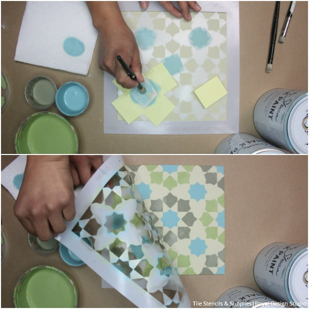 how to Stencil VIDEO Tutorial: Patterned and Painted Encaustic Tile Wall Decor