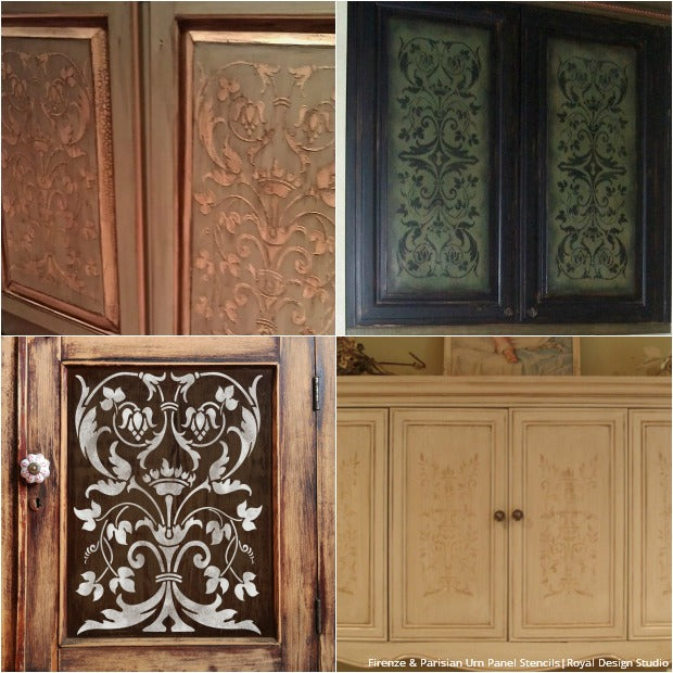 20 DIY Cabinet Door Makeovers and Painting Ideas with Furniture Stencils from Royal Design Studio