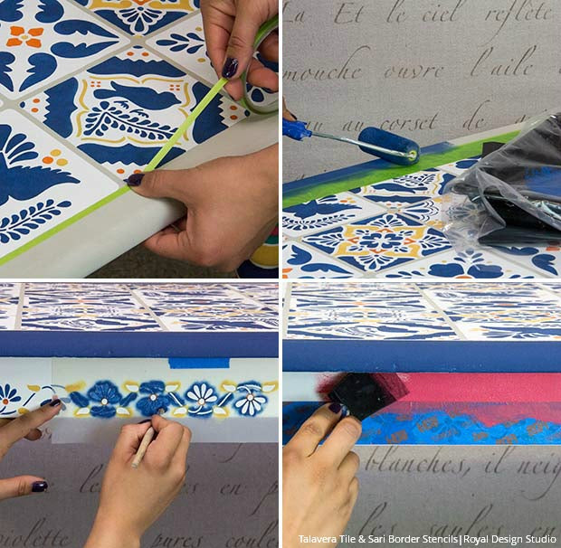 How to Stencil Video Tutorial - Decorating and Upcycling a Mexican Talavera & Ceramic Tile Table with Chalk Paint and Tile Stencils