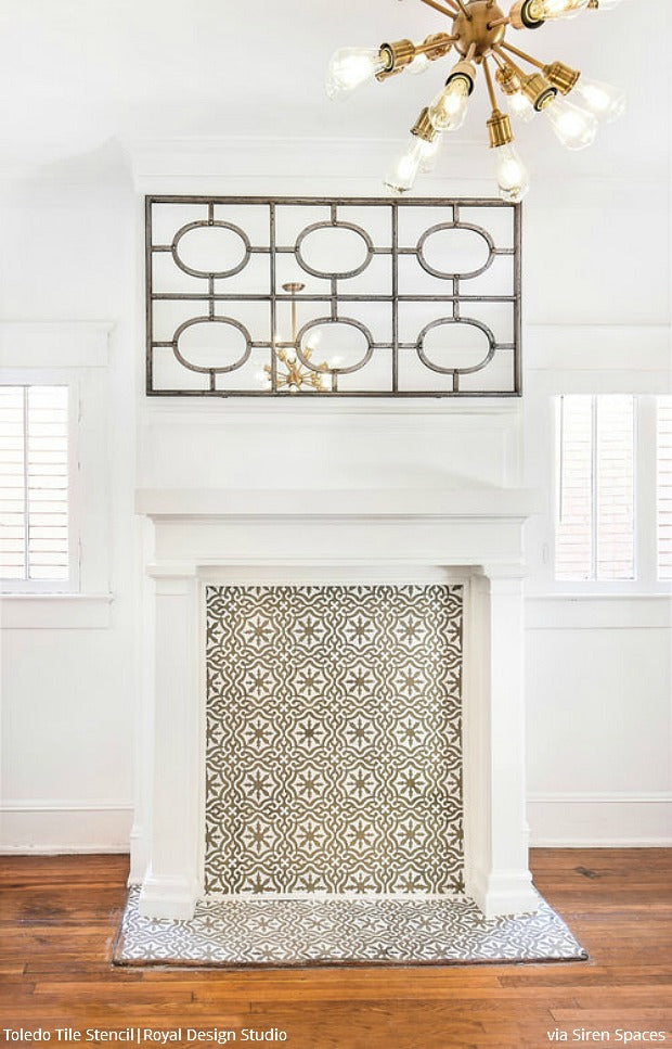 Hot Decorating Idea: Painted Fireplace Surrounds & Mantles with Stencils for Walls