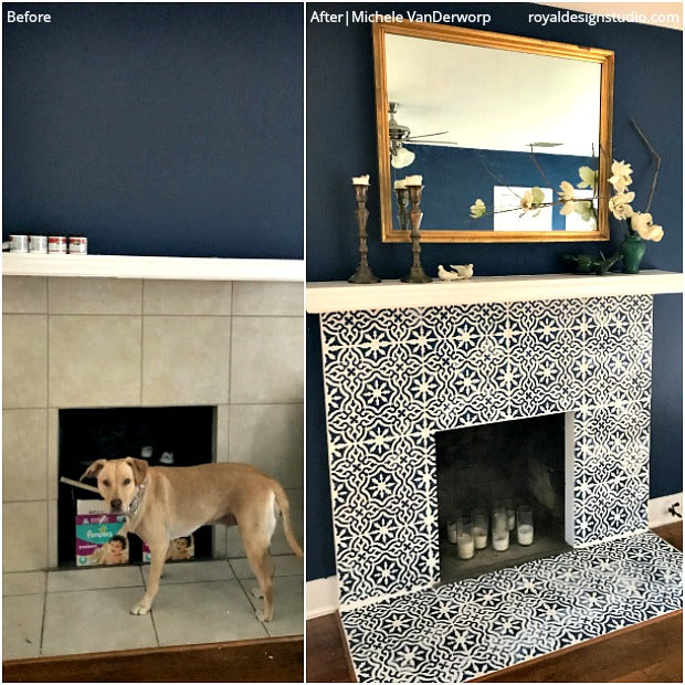 The PRETTIEST and BEST Before & After Room Makeovers using Stencils from Royal Design Studio - Wall Stencils, Floor Stencils, and Furniture Stencils for Painting and Decorating DIY Home Decor