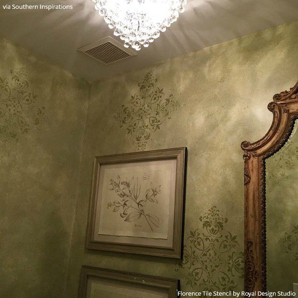 17 Floor to Ceiling Tile Stencils Transformations using Royal Design Studio Stencils